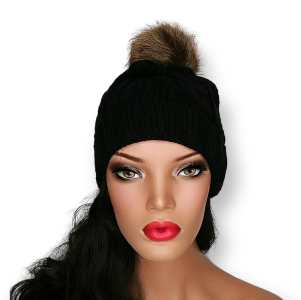 Black Cable Knit Beanie